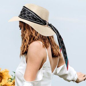 Patterned Scarf Band Straw Sun Hat